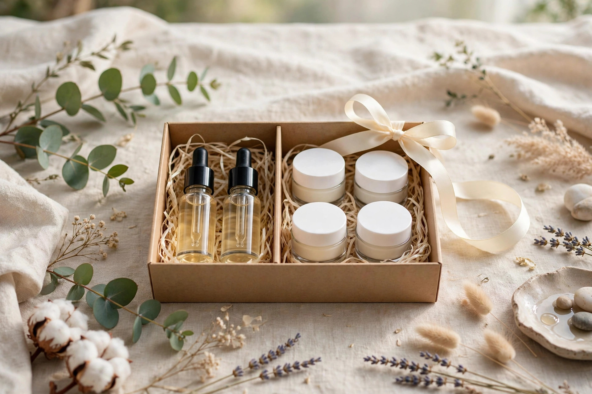Mini skincare products in a gift box
